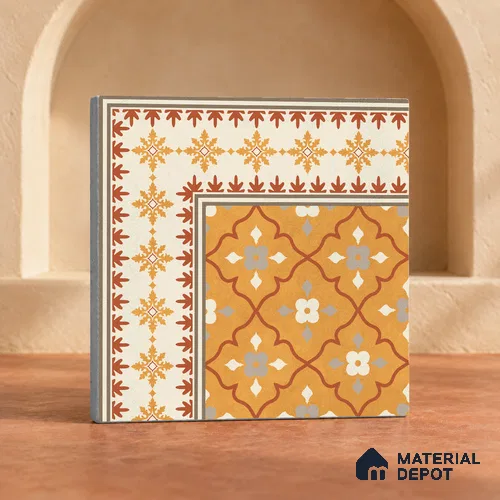 Carpet Moroccan Wall & Floor Corner Tile TL 12854 J | 1 ft x 1 ft Matte Finish Ceramic Tile - 10 mm | Suitable For Kitchen, Bathroom, Dining Area