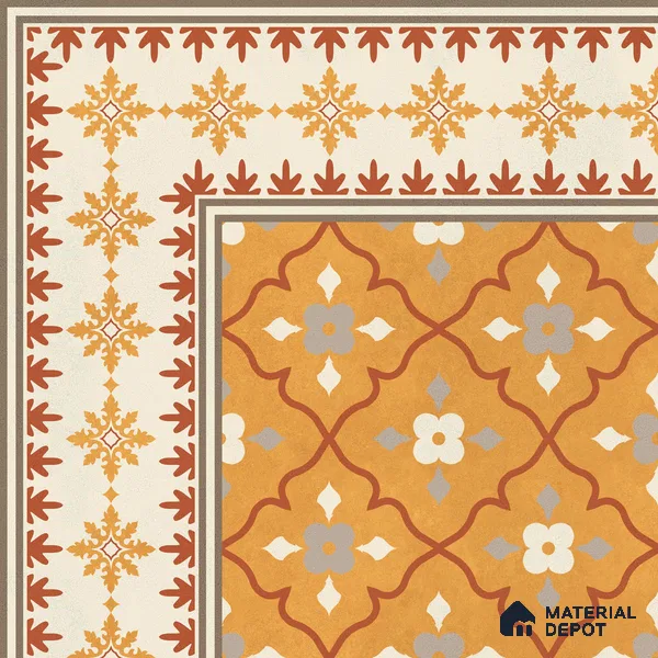 Moroccan Floor Carpet Corner Tile TL 12854 J | 1 ft x 1 ft Matte Finish Ceramic Tile - 10 mm | Suitable For Kitchen, Bathroom, Balcony