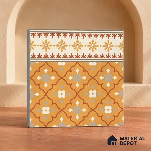 Carpet Moroccan Wall & Floor Border Tile TL 12854 K | 1 ft x 1 ft Matte Finish Ceramic Tile - 10 mm | Suitable For Kitchen, Bathroom, Dining Area