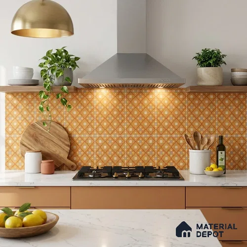 Moroccan Floor & Wall Carpet Centre Tile TL 12854 L | 1 ft x 1 ft Matte Finish Ceramic Tile - 10 mm | Suitable For Kitchen, Bathroom, Balcony