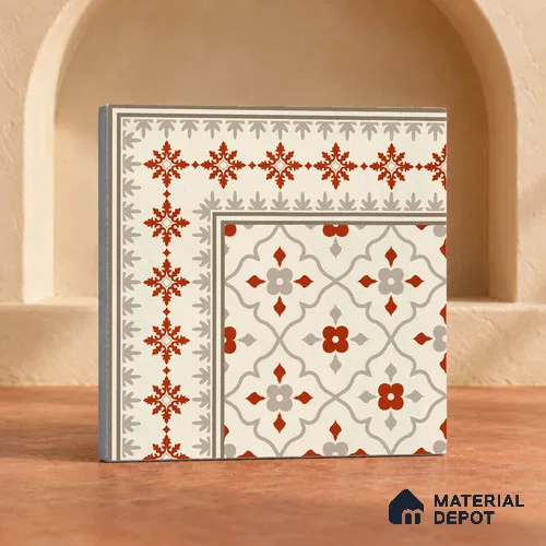 Carpet Moroccan Wall & Floor Corner Tile TL 12854 M | 1 ft x 1 ft Matte Finish Ceramic Tile - 10 mm | Suitable For Kitchen, Bathroom, Dining Area