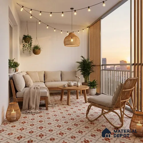 Moroccan Floor Carpet Border Tile TL 12854 N | 1 ft x 1 ft Matte Finish Ceramic Tile - 10 mm | Suitable For Kitchen, Bathroom, Balcony