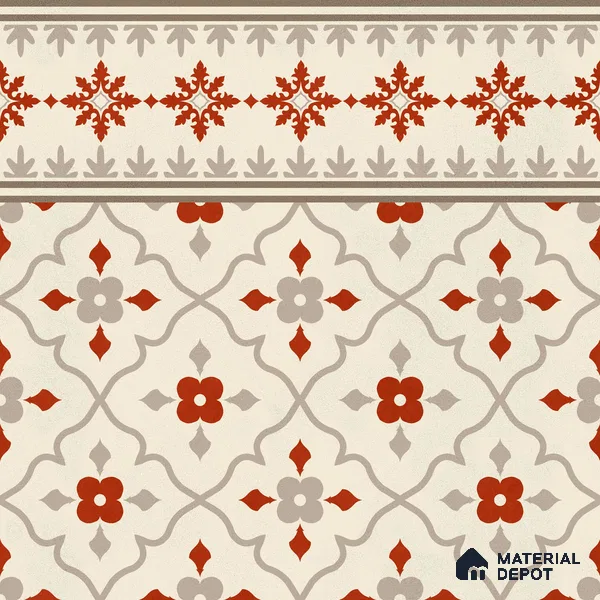 Moroccan Floor Carpet Border Tile TL 12854 N | 1 ft x 1 ft Matte Finish Ceramic Tile - 10 mm | Suitable For Kitchen, Bathroom, Balcony