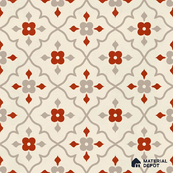 Moroccan Floor & Wall Carpet Centre Tile TL 12854 O | 1 ft x 1 ft Matte Finish Ceramic Tile - 10 mm | Suitable For Kitchen, Bathroom, Balcony