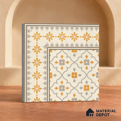 Carpet Moroccan Wall & Floor Corner Tile TL 12854 P | 1 ft x 1 ft Matte Finish Ceramic Tile - 10 mm | Suitable For Kitchen, Bathroom, Dining Area