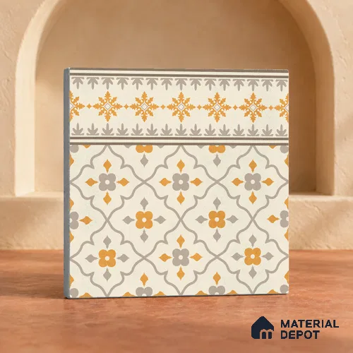 Carpet Moroccan Wall & Floor Border Tile TL 12854 Q | 1 ft x 1 ft Matte Finish Ceramic Tile - 10 mm | Suitable For Kitchen, Bathroom, Dining Area