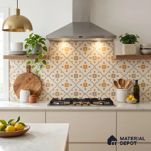Moroccan Floor & Wall Carpet Centre Tile TL 12854 R | 1 ft x 1 ft Matte Finish Ceramic Tile - 10 mm | Suitable For Kitchen, Bathroom, Balcony