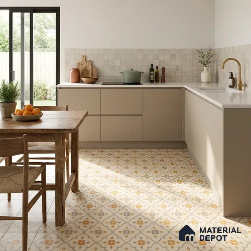 Moroccan Floor & Wall Carpet Centre Tile TL 12854 R | 1 ft x 1 ft Matte Finish Ceramic Tile - 10 mm | Suitable For Kitchen, Bathroom, Balcony