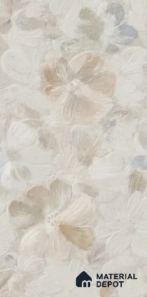Floral Wall Tile TL 12857 B Cream Floral Decor 4 ft x 2 ft Matte Finish Porcelain Tile - 9 mm