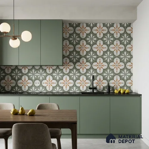 Subway Floor & Wall Tile TL 12861 Sage Floral 8 x 8 inch Matte Finish Porcelain Tile - 9 mm