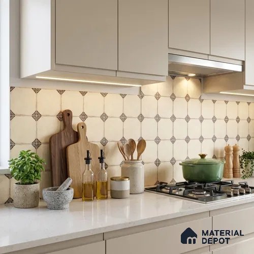 Subway Floor & Wall Tile TL 12862 Cream Navy Diamond 8 x 8 inch Matte Finish Porcelain Tile - 9 mm
