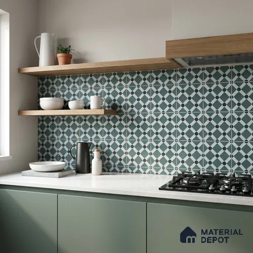 Subway Floor & Wall Tile TL 12864 Green Moorish Star 8 x 8 inch Matte Finish Porcelain Tile - 9 mm