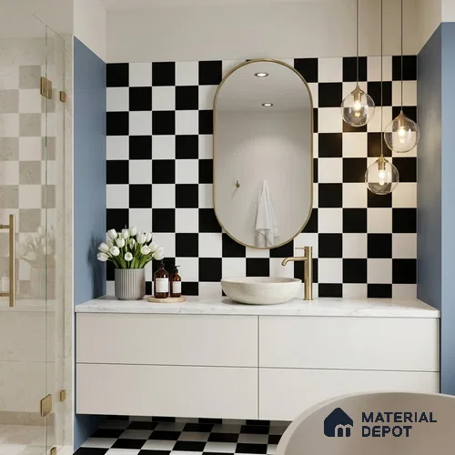 Subway Floor & Wall Tile TL 12865 Black & White Checkerboard 8 x 8 inch Matte Finish Porcelain Tile - 9 mm