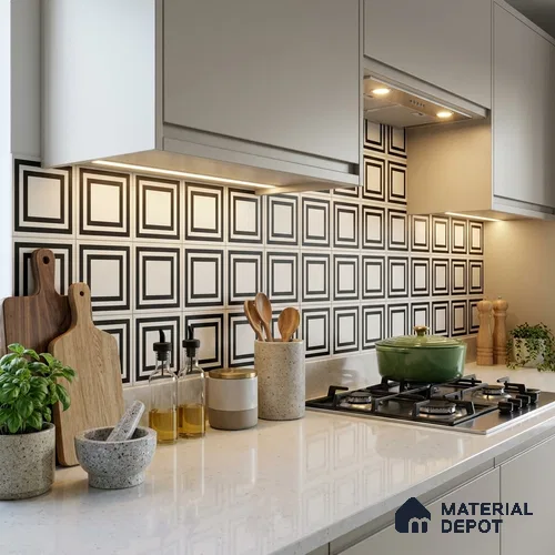 Subway Floor & Wall Tile TL 12866 Monochrome Framed Square 8 x 8 inch Matte Finish Porcelain Tile - 9 mm