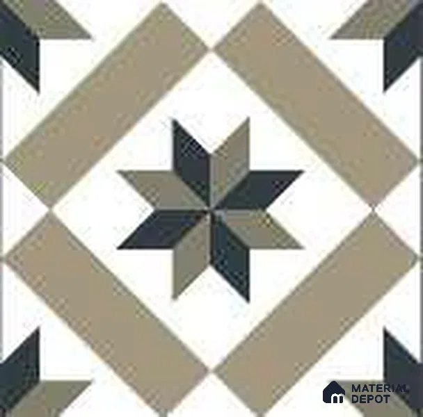 Subway Floor & Wall Tile TL 12868 Beige-Navy Star Geometric 8 x 8 inch Matte Finish Porcelain Tile - 9 mm