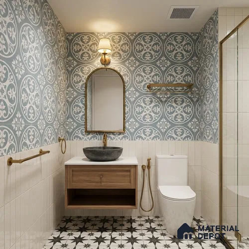 Subway Floor & Wall Tile TL 12869 Sky Blue Medallion 8 x 8 inch Matte Finish Porcelain Tile - 9 mm