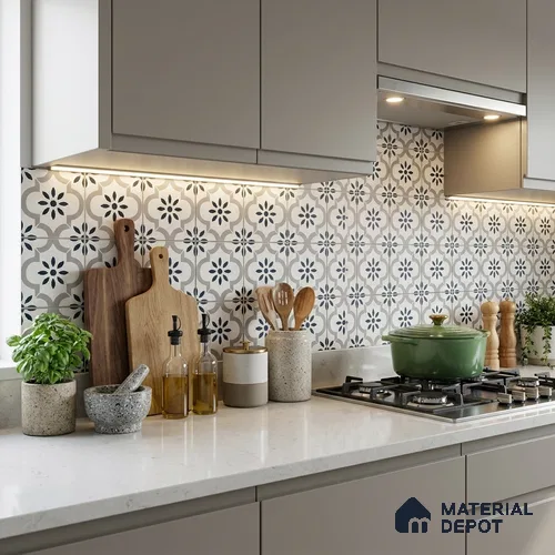 Subway Floor & Wall Tile TL 12870 Daisy Floral 8 x 8 inch Matte Finish Porcelain Tile - 9 mm