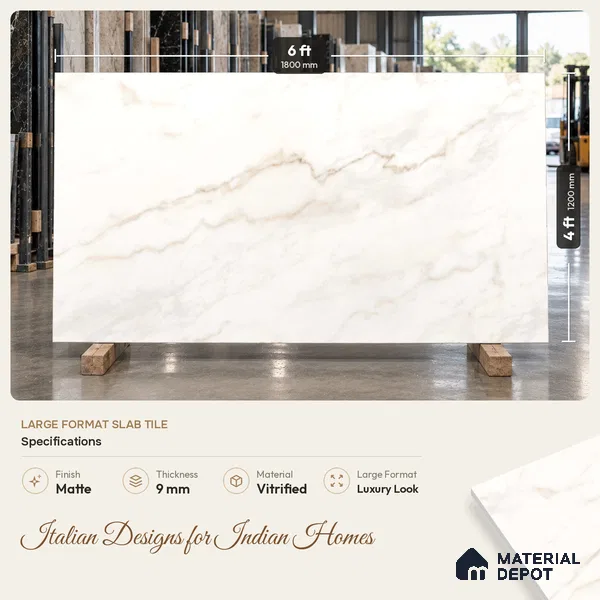 Marble Wall & Floor Tile TL 12908 Alton Natural 6 ft x 4 ft Endless Velvet Finish Vitrified Tile - 9 mm | 3 Random Design | Suitable For Living Room & Dining
