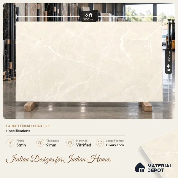 Marble Look Wall Tile TL 12909 Interno Crema 6 ft x 4 ft Satin Finish Vitrified Tile - 9 mm | 6 Random Designs | Suitable For living Room, Bedroom, Bathroom