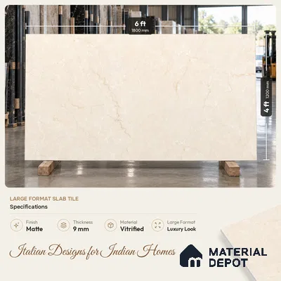 Marble Floor & Wall Tile TL 12911 Regal Bottochino 6 ft x 4 ft Marboza Finish Vitrified Tile - 9 mm | 3 Random Design | Suitable For Living Room, Bedroom & Dining