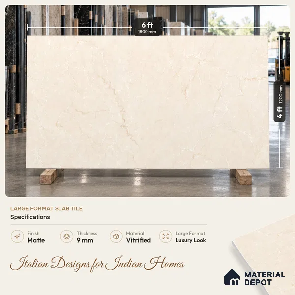 Marble Floor & Wall Tile TL 12911 Regal Bottochino 6 ft x 4 ft Marboza Finish Vitrified Tile - 9 mm | 3 Random Design | Suitable For Living Room, Bedroom & Dining