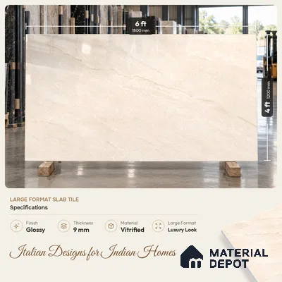Marble Floor & Wall Tile TL 12912 Granio Beige  6 ft x 4 ft Velvet Finish Vitrified Tile - 9 mm | 3 Random Design | Suitable For Living Room, Bedroom & Dining
