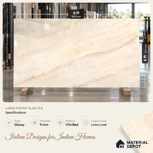 Marble Floor & Wall Tile TL 12913 Opel Onyx Beige 6 ft x 4 ft Velvet Finish Vitrified Tile - 9 mm | 3 Random Design | Suitable For Living Room, Bedroom & Dining