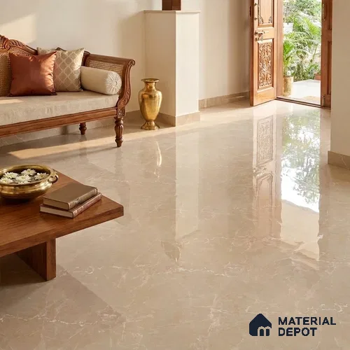 Marble Floor & Wall Tile TL 12914 Tunisia Beige 6 ft x 4 ft Velvet Finish Vitrified Tile - 9 mm | 3 Random Design | Suitable For Living Room, Bedroom & Dining