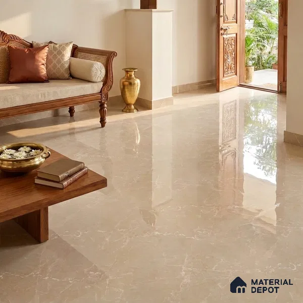 Marble Floor & Wall Tile TL 12914 Tunisia Beige 6 ft x 4 ft Velvet Finish Vitrified Tile - 9 mm | 3 Random Design | Suitable For Living Room, Bedroom & Dining