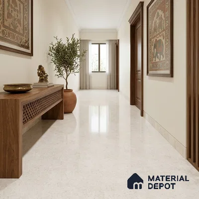 Marble Floor & Wall Tile TL 12916 Atlantic White 6 ft x 4 ft Polished Finish White Body Tile - 15 mm | 3 Random Design | Suitable For Living Room, Bedroom & Dining