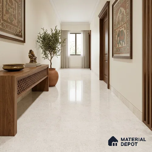 Marble Floor & Wall Tile TL 12916 Atlantic White 6 ft x 4 ft Polished Finish White Body Tile - 15 mm | 3 Random Design | Suitable For Living Room, Bedroom & Dining