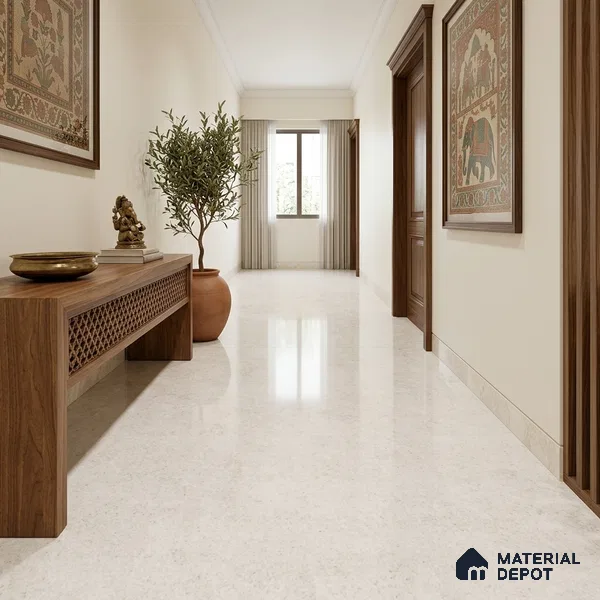 Marble Floor & Wall Tile TL 12916 Atlantic White 6 ft x 4 ft Polished Finish White Body Tile - 15 mm | 3 Random Design | Suitable For Living Room, Bedroom & Dining