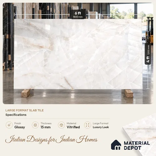 Marble Floor & Wall Tile TL 12917 Real Onyx 6 ft x 4 ft Polished Finish White Body Tile - 15 mm | 3 Random Design | Suitable For Living Room, Bedroom & Dining