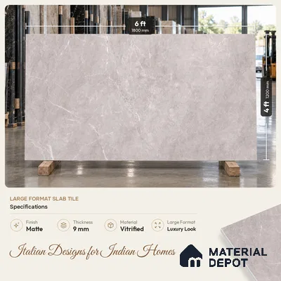 Marble Floor & Wall Tile TL 12918 Ash Ford Tunisia 6 ft x 4 ft Matte Finish White Body Tile - 9 mm | Suitable For Living Room, Bedroom & Dining