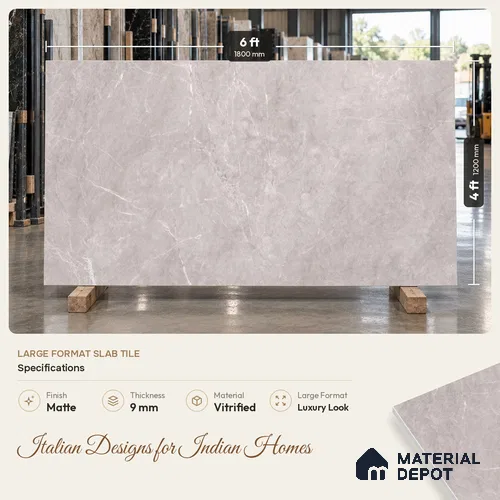 Marble Floor & Wall Tile TL 12918 Ash Ford Tunisia 6 ft x 4 ft Matte Finish White Body Tile - 9 mm | Suitable For Living Room, Bedroom & Dining