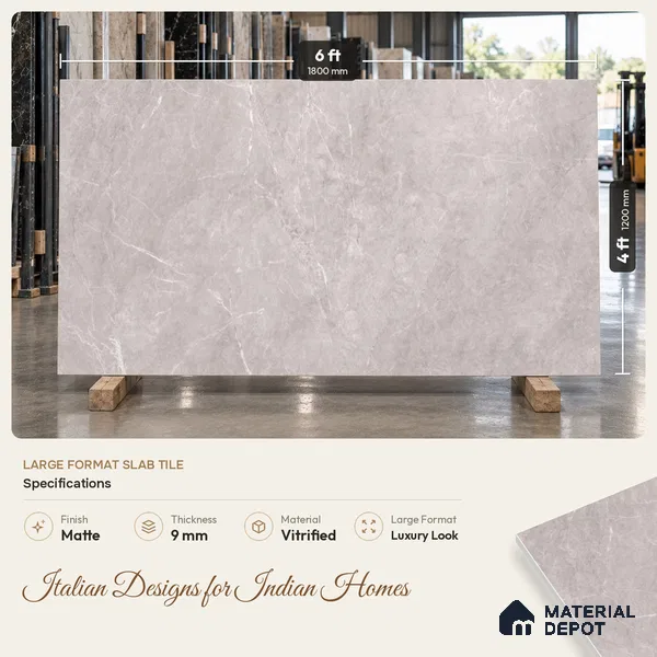 Marble Floor & Wall Tile TL 12918 Ash Ford Tunisia 6 ft x 4 ft Matte Finish White Body Tile - 9 mm | Suitable For Living Room, Bedroom & Dining