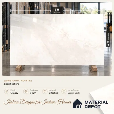 Marble Floor & Wall Tile TL 12919 Oman Light 6 ft x 4 ft Glossy Finish White Body Tile - 9 mm | Suitable For Living Room, Bedroom & Dining