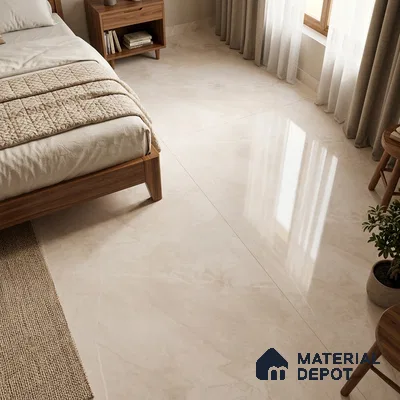 Marble Floor & Wall Tile TL 12919 Oman Light 6 ft x 4 ft Glossy Finish White Body Tile - 9 mm | Suitable For Living Room, Bedroom & Dining
