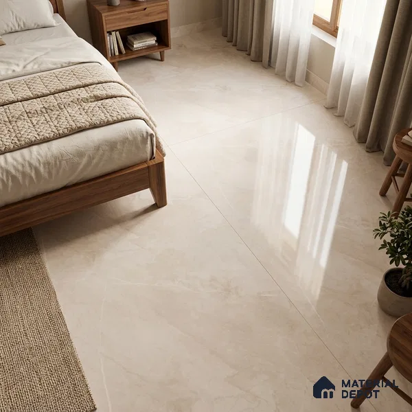 Marble Floor & Wall Tile TL 12919 Oman Light 6 ft x 4 ft Glossy Finish White Body Tile - 9 mm | Suitable For Living Room, Bedroom & Dining