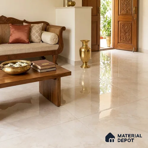 Marble Floor & Wall Tile TL 12919 Oman Light 6 ft x 4 ft Glossy Finish White Body Tile - 9 mm | Suitable For Living Room, Bedroom & Dining