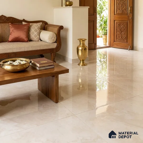 Marble Floor & Wall Tile TL 12919 Oman Light 6 ft x 4 ft Glossy Finish White Body Tile - 9 mm | Suitable For Living Room, Bedroom & Dining
