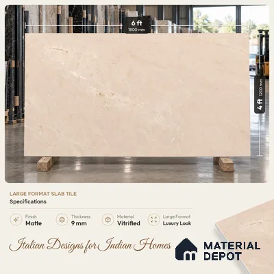 Marble Floor & Wall Tile TL 12920 Marfilo Beige 6 ft x 4 ft Matte Finish White Body Tile - 9 mm | Suitable For Living Room, Bedroom & Dining