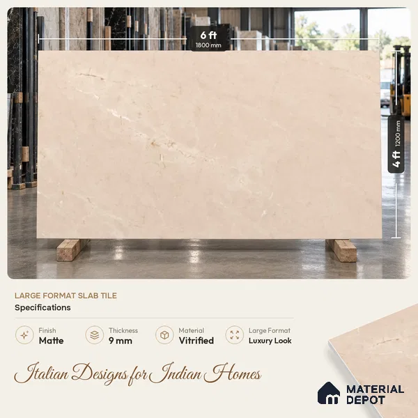 Marble Floor & Wall Tile TL 12920 Marfilo Beige 6 ft x 4 ft Matte Finish White Body Tile - 9 mm | Suitable For Living Room, Bedroom & Dining