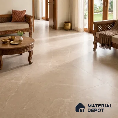 Marble Floor & Wall Tile TL 12920 Marfilo Beige 6 ft x 4 ft Matte Finish White Body Tile - 9 mm | Suitable For Living Room, Bedroom & Dining