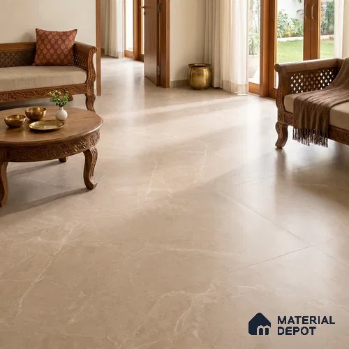 Marble Floor & Wall Tile TL 12920 Marfilo Beige 6 ft x 4 ft Matte Finish White Body Tile - 9 mm | Suitable For Living Room, Bedroom & Dining