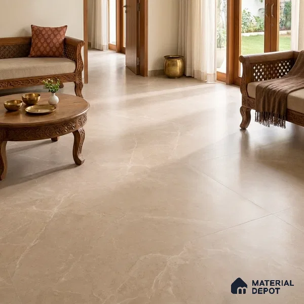 Marble Floor & Wall Tile TL 12920 Marfilo Beige 6 ft x 4 ft Matte Finish White Body Tile - 9 mm | Suitable For Living Room, Bedroom & Dining