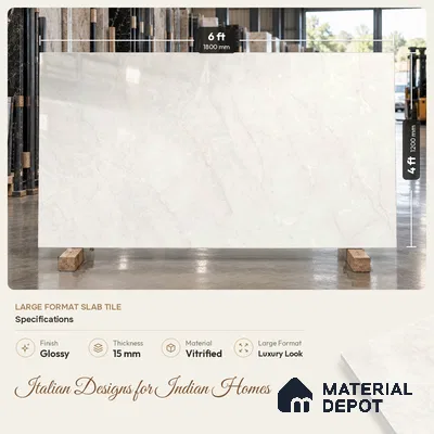 Marble Floor & Wall Tile TL 12921 Grande Sunlit Mist 6 ft x 4 ft Glossy Finish White Body Tile - 15 mm | Suitable For Living Room, Bedroom & Dining