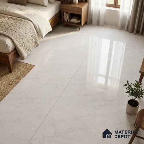 Marble Floor & Wall Tile TL 12921 Grande Sunlit Mist 6 ft x 4 ft Glossy Finish White Body Tile - 15 mm | Suitable For Living Room, Bedroom & Dining