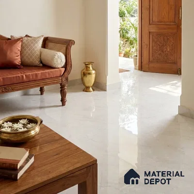 Marble Floor & Wall Tile TL 12921 Grande Sunlit Mist 6 ft x 4 ft Glossy Finish White Body Tile - 15 mm | Suitable For Living Room, Bedroom & Dining