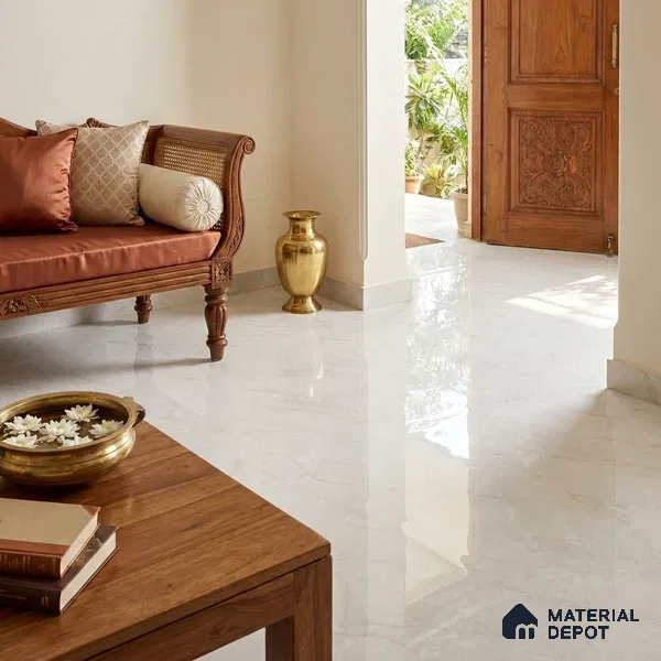 Marble Floor & Wall Tile TL 12921 Grande Sunlit Mist 6 ft x 4 ft Glossy Finish White Body Tile - 15 mm | Suitable For Living Room, Bedroom & Dining